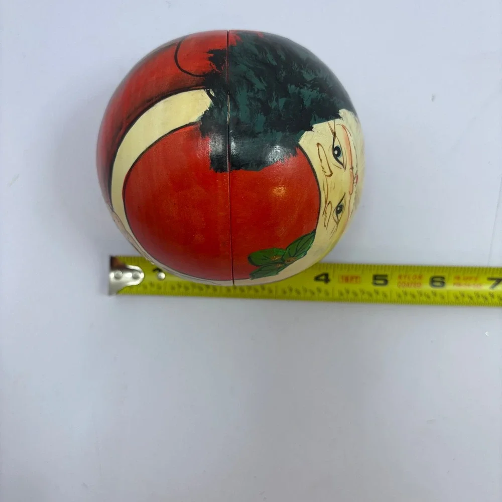 Vintage Santa Claus Wooden Nesting Spheres With 3 Christmas Matryoshka Dolls